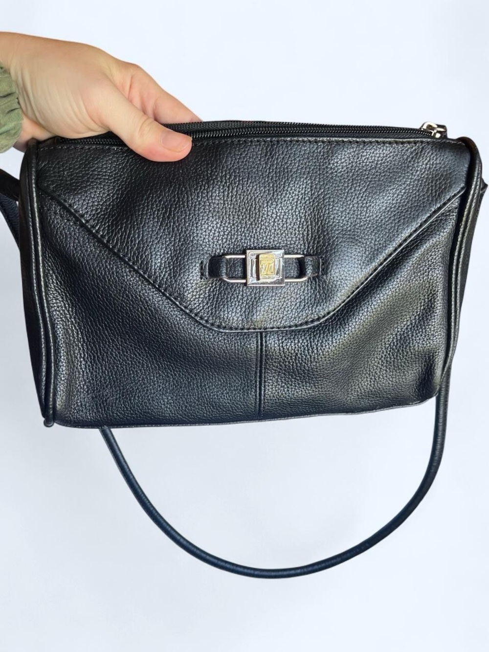 Vintage Tignanello Black Pebbled Leather Front Flap Crossbody Bag